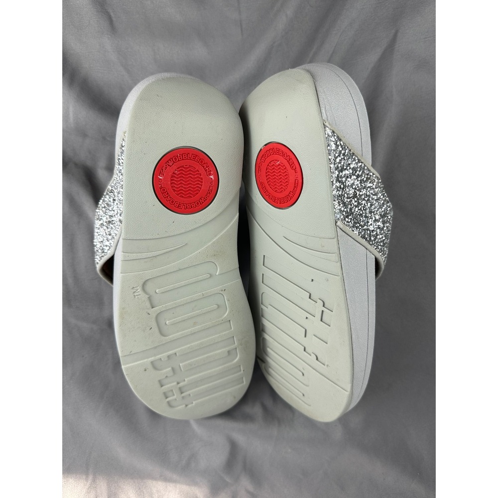 FitFlop Lulu Glitter Toe Post Sandals Silver Womens US 10 EU 42 Microwobbleboard - Picture 5 of 7
